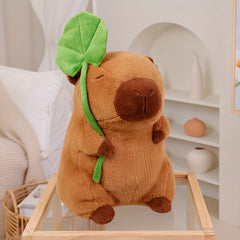 Capybara Plush Toy with Lotus Leaf Hat Stuffed Animal