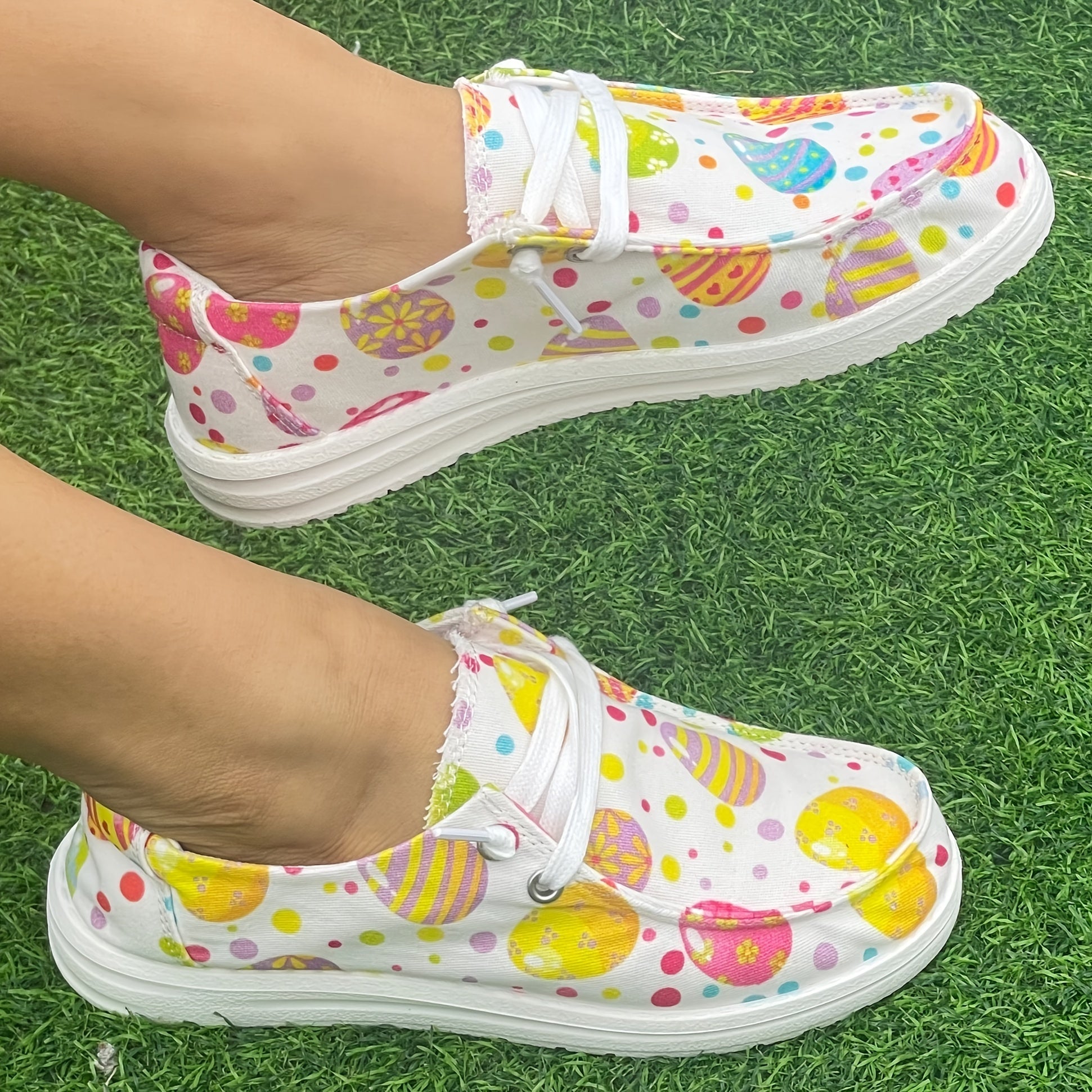 Women's Colorful Egg Easter Flat Skate Shoes Lightweight Walking Shoes