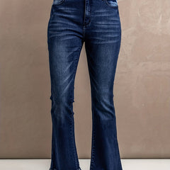Retro Flared Leg Jeans with Raw Trim