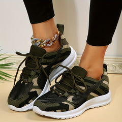 Camouflage Mesh Breathable Lace up Running Shoes For Women