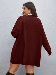 Solid Knit Long Cardigan Women's Plus High Stretch Casual Knitwear