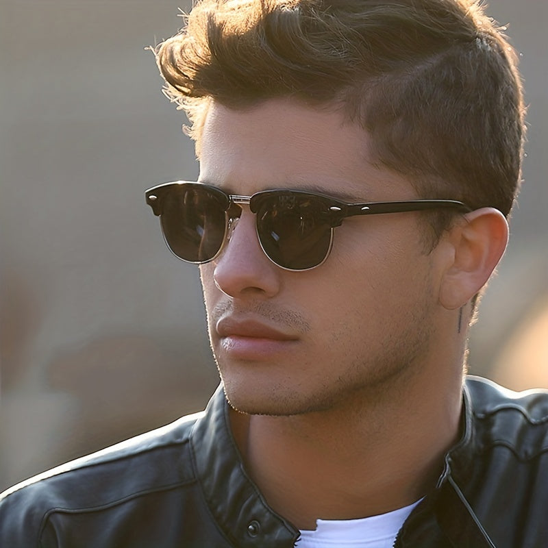 Men's Half Frame Sunglasses UV400 Retro Round Glasses