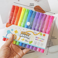 12 Metallic Twistable Crayons Washable Gel Non Toxic Easy Glide Adult Coloring