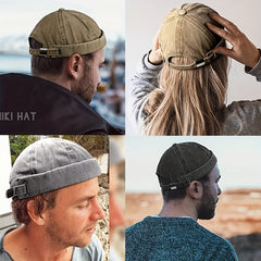Men's Skullcap Sailor Cap Embroidery Warm Bucket Hat Solid Adjustable