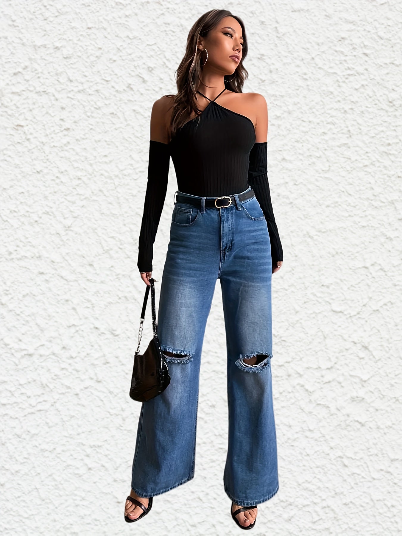 Sexy Ribbed Long Sleeve Bodysuit Cold Shoulder