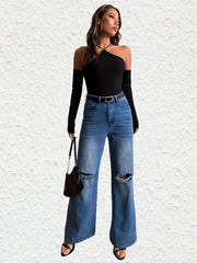 Sexy Ribbed Long Sleeve Bodysuit Cold Shoulder
