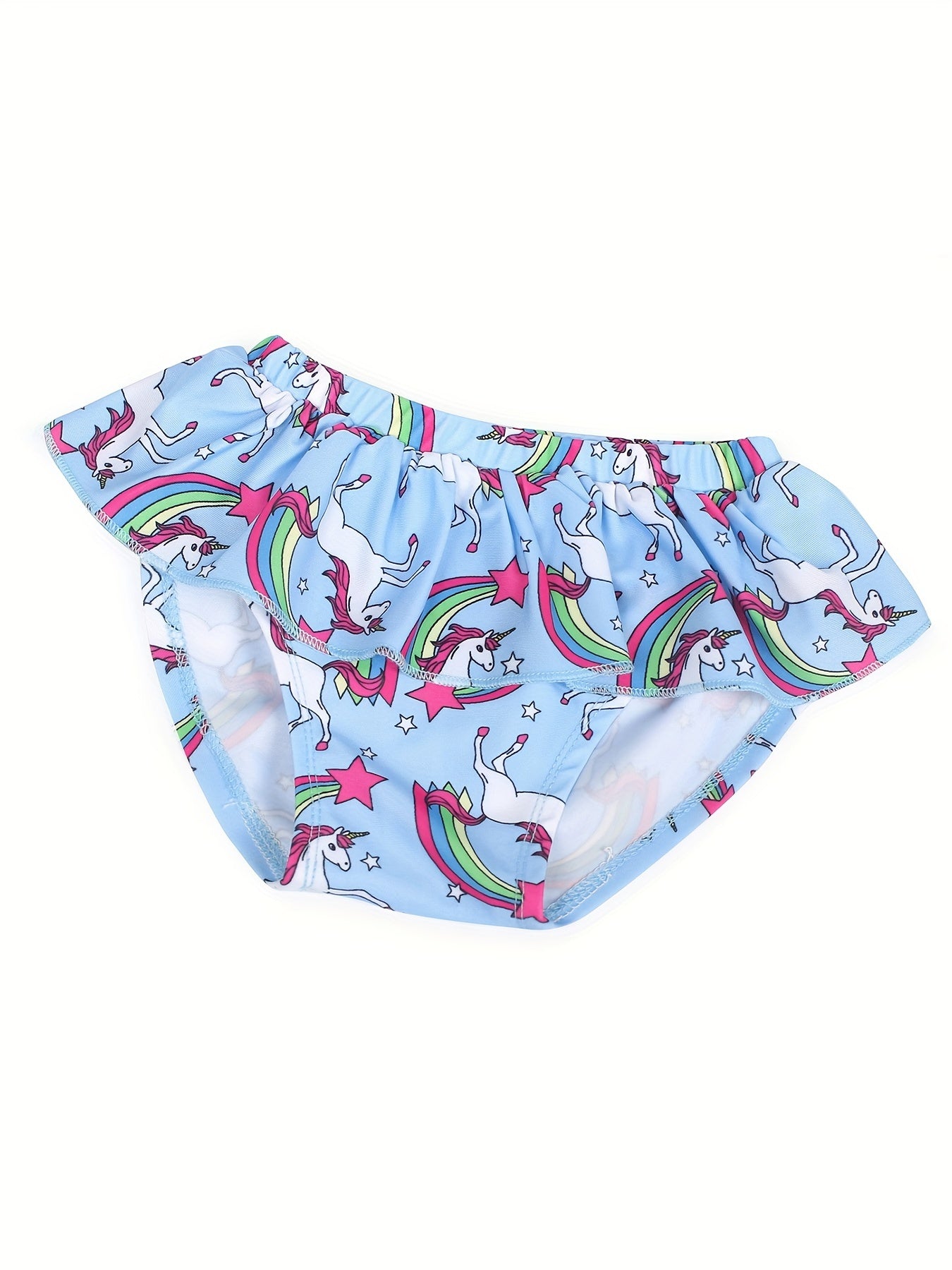 Girls Unicorn Bikini Tankini Swimsuit Ruffle Trim Top & Shorts Set