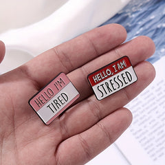 5pcs Fun Dialogue Box Brooch Hello I'm Tired Letter Badge Funny Small Gift