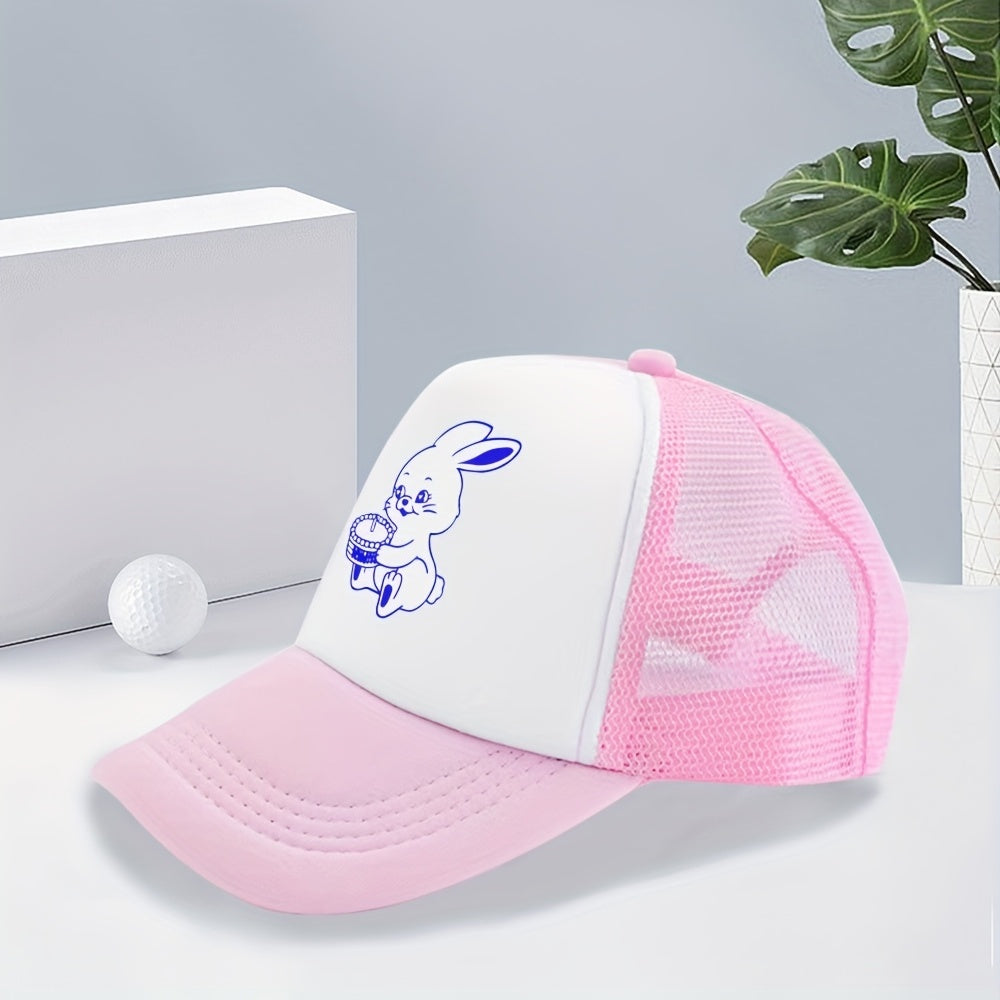 Y2K Rabbit Print Mesh Baseball Hat Sunshade Trucker Hat Pink Dad Hats for Women