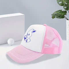 Y2K Rabbit Print Mesh Baseball Hat Sunshade Trucker Hat Pink Dad Hats for Women