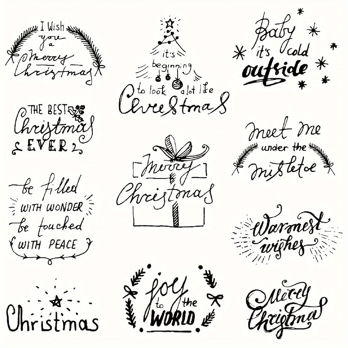 Christmas Clear Stamps For Card Making Santa Snowman Snowflake Blessing Words