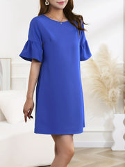 Ruffle Trim Mini Dress Casual Crew Neck Short Sleeve Women's Clothing