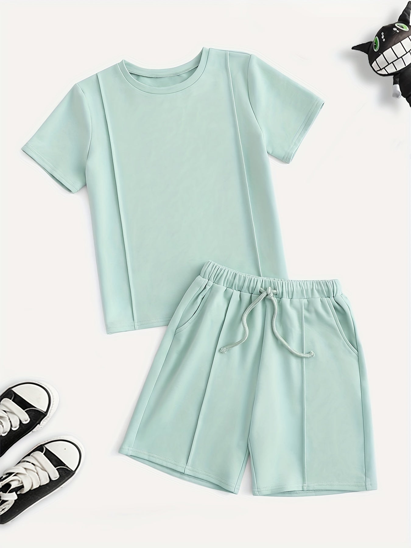 Boys Round Neck T shirt & Shorts 2pcs Set