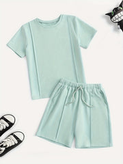 Boys Round Neck T shirt & Shorts 2pcs Set