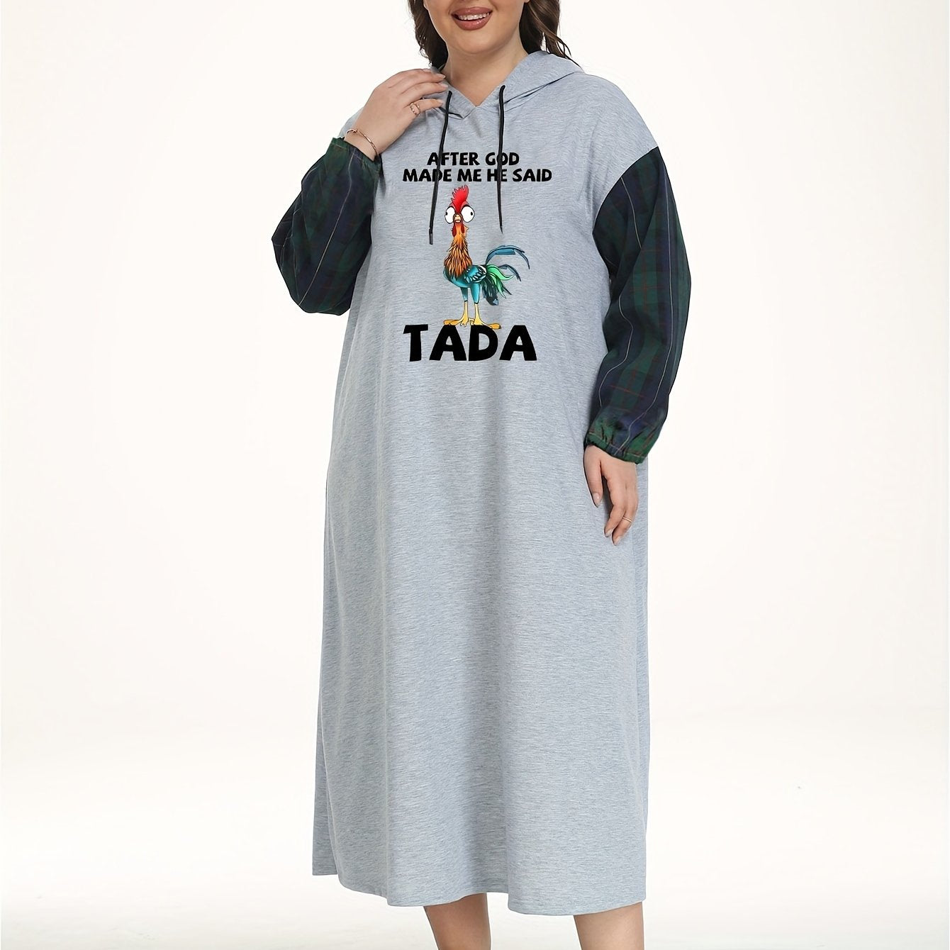 Funny Rooster Print Hooded Sleep Dress