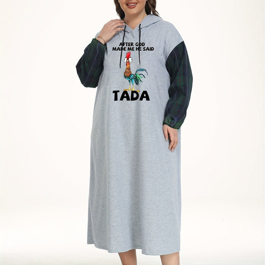 Funny Rooster Print Hooded Sleep Dress