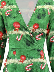 Women's Plus Christmas Tree Print A Line Dress