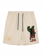 Cactus Pattern Comfy Shorts Men's Casual Elastic Waist Drawstring
