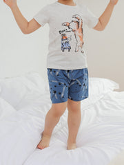 Boys Bear Print Pajama Set Crew Neck Top & Bear Paw Shorts Kids Clothes
