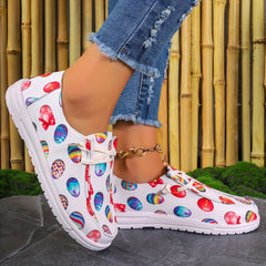 Women's Easter Eggs Print Canvas Slip On Casual Walking Shoes
