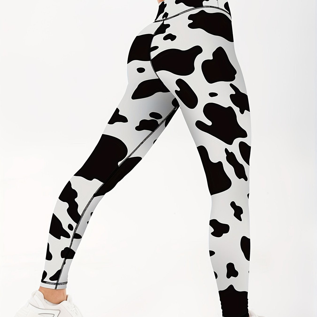 Cow Print High Waist Yoga Leggings Slim Fit Gym Sports Pants Women's Activewear