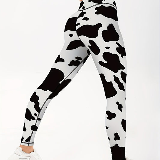 Cow Print High Waist Yoga Leggings Slim Fit Gym Sports Pants Women's Activewear