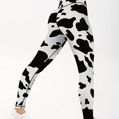 Cow Print High Waist Yoga Leggings Slim Fit Gym Sports Pants Women's Activewear