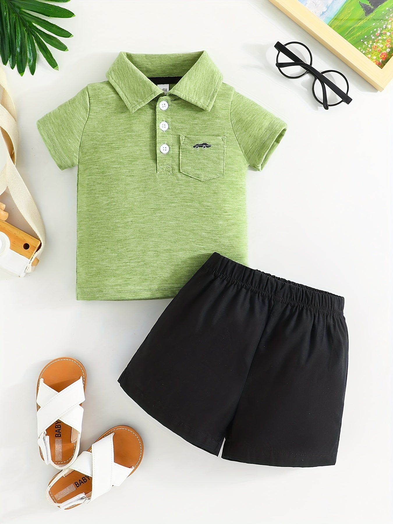 2pcs Baby Boys Polo Shirt & Shorts Set
