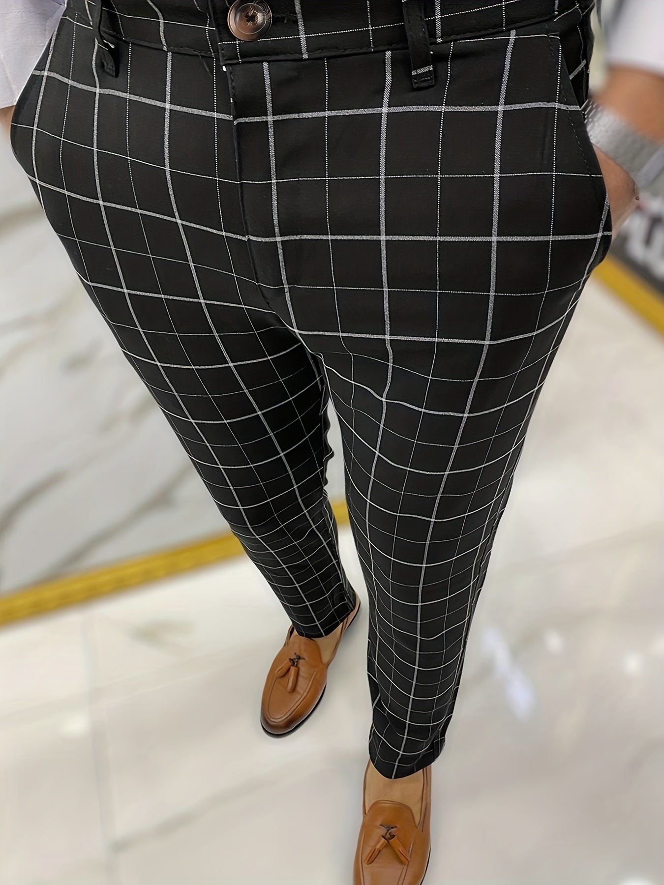 Men's Plaid Striped Slim Fit Trousers