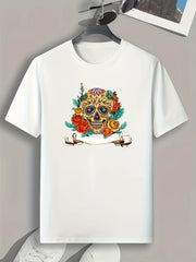 Skull And Flowers Print Men's Graphic T shirt Casual Comfy Tees