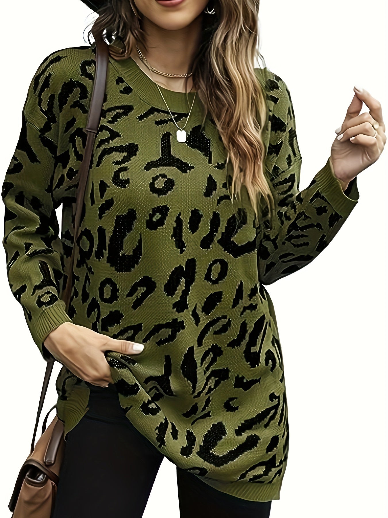 Leopard Pattern Long Sleeve Pullover Jumper
