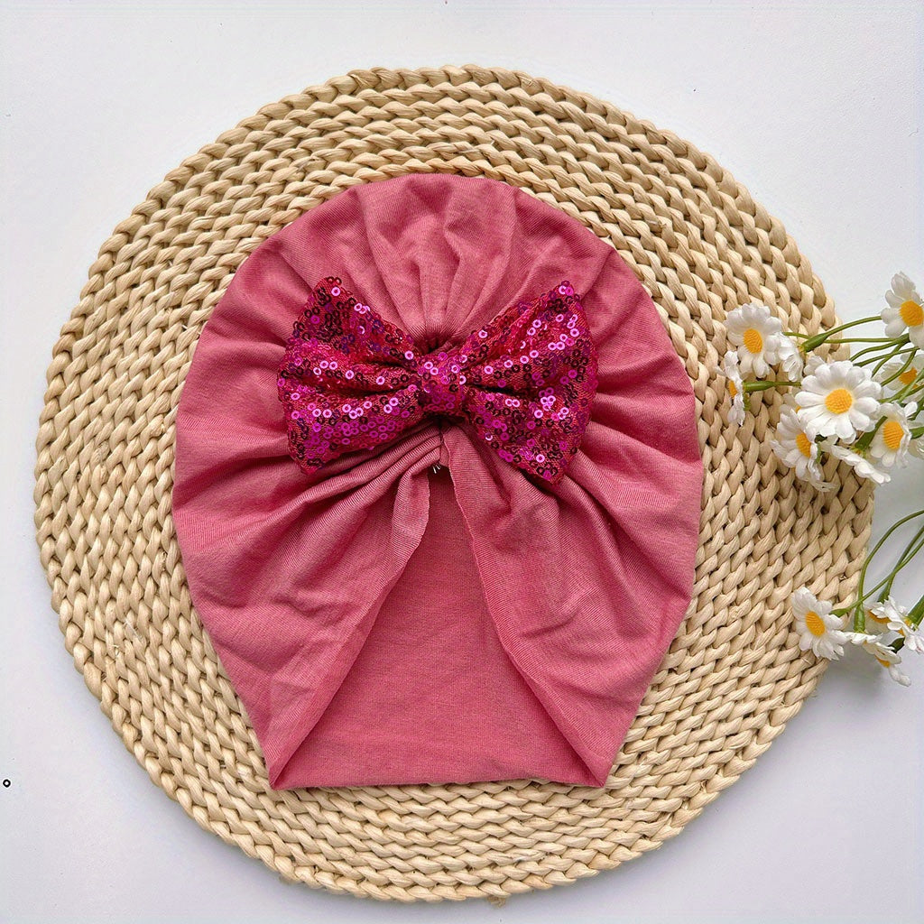 Soft Elastic Baby Sequin Bow Hat For Boys And Girls