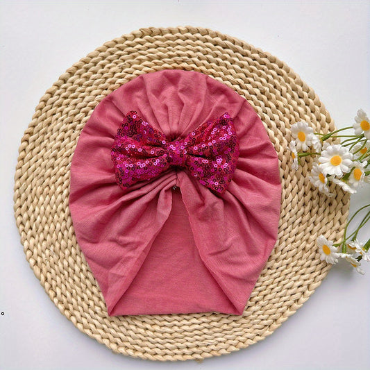 Soft Elastic Baby Sequin Bow Hat For Boys And Girls