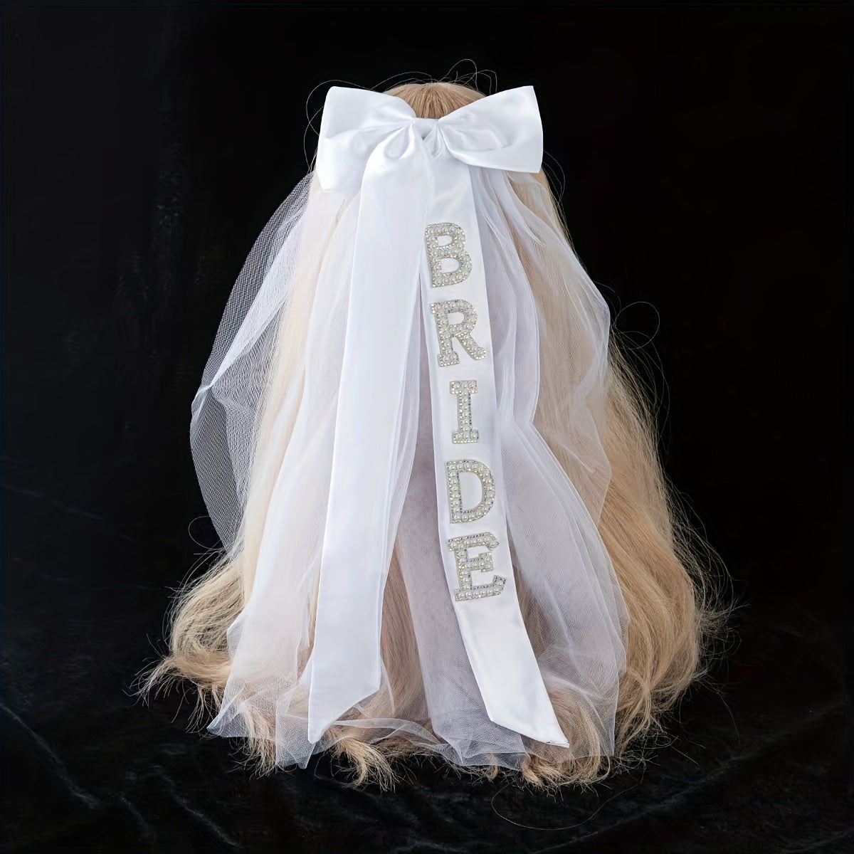 Bridal Veil Rhinestone Bride Bow Tulle Headpiece for Bachelorette Bridal Showers