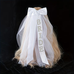 Bridal Veil Rhinestone Bride Bow Tulle Headpiece for Bachelorette Bridal Showers
