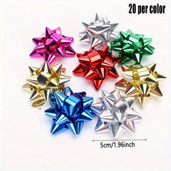 120pcs Christmas Gift Packaging Bows 6 Comb. Star Colored Ribbon Wedding