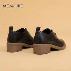 Women's Block Heel Oxfords Round Toe Lace Up Low Heel Shoes