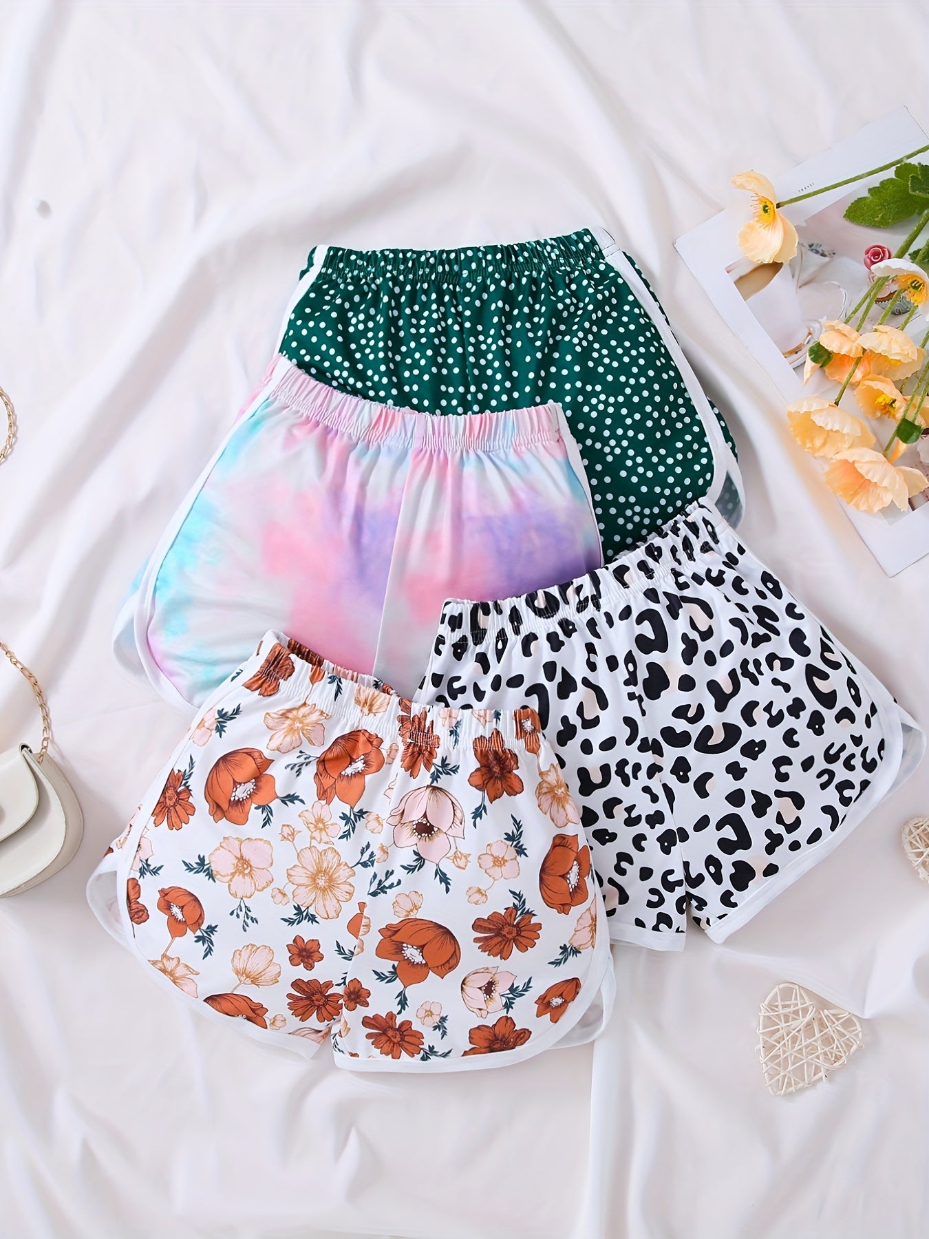 Toddler Girls Polka Dot Leopard Flowers Tie Dye Graphic Elastic Waist Shorts