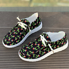 Christmas Print Flat Sporty Loafers Shoes Casual Non Slip Boat Shoes