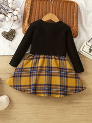 Toddler Girl's Plaid Dress & Cardigan Set for Spring Autumn Christmas