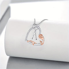Heart Rose Letter Pendant Necklace Holiday Gift For Girls