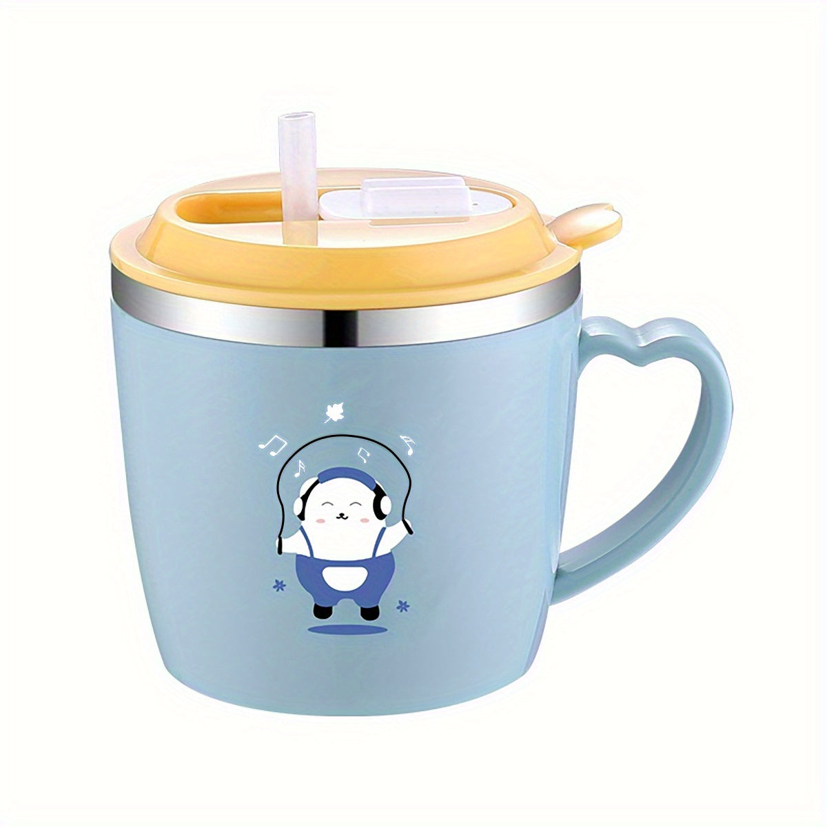 Kids 250ml Cartoon Water Bottle with Steel Straw Cup