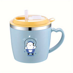 Kids 250ml Cartoon Water Bottle with Steel Straw Cup