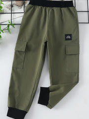Boys Cargo Pants Elastic Waist Big Pockets Casual Kids Clothes