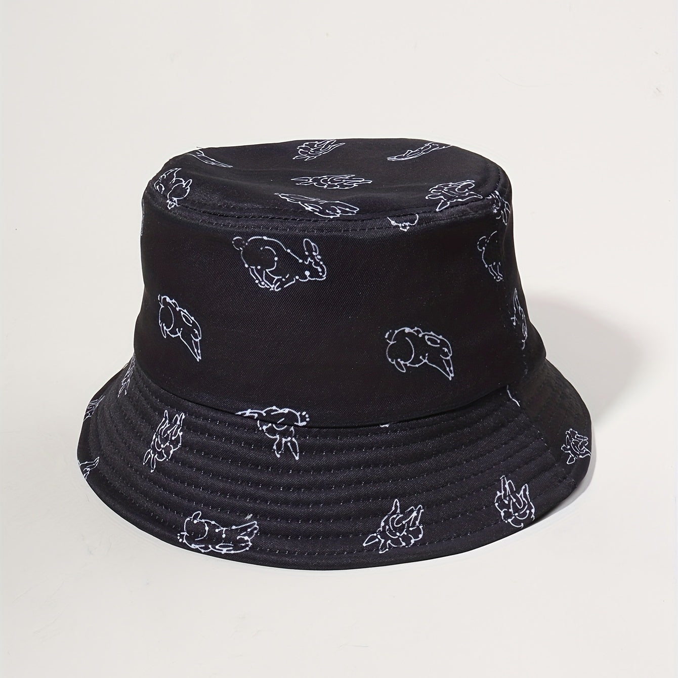 Running Rabbit Print Bucket Hat Casual Basin Hats Outdoor Sunscreen Beach Hats