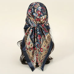 Boho Paisley Print Bandana Vintage Flower Pattern Satin Shawl Silk Square Scarf