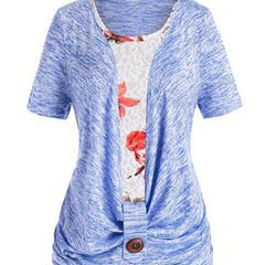Women's Plus Size Short Sleeve Tee & Halter Neck Top Set