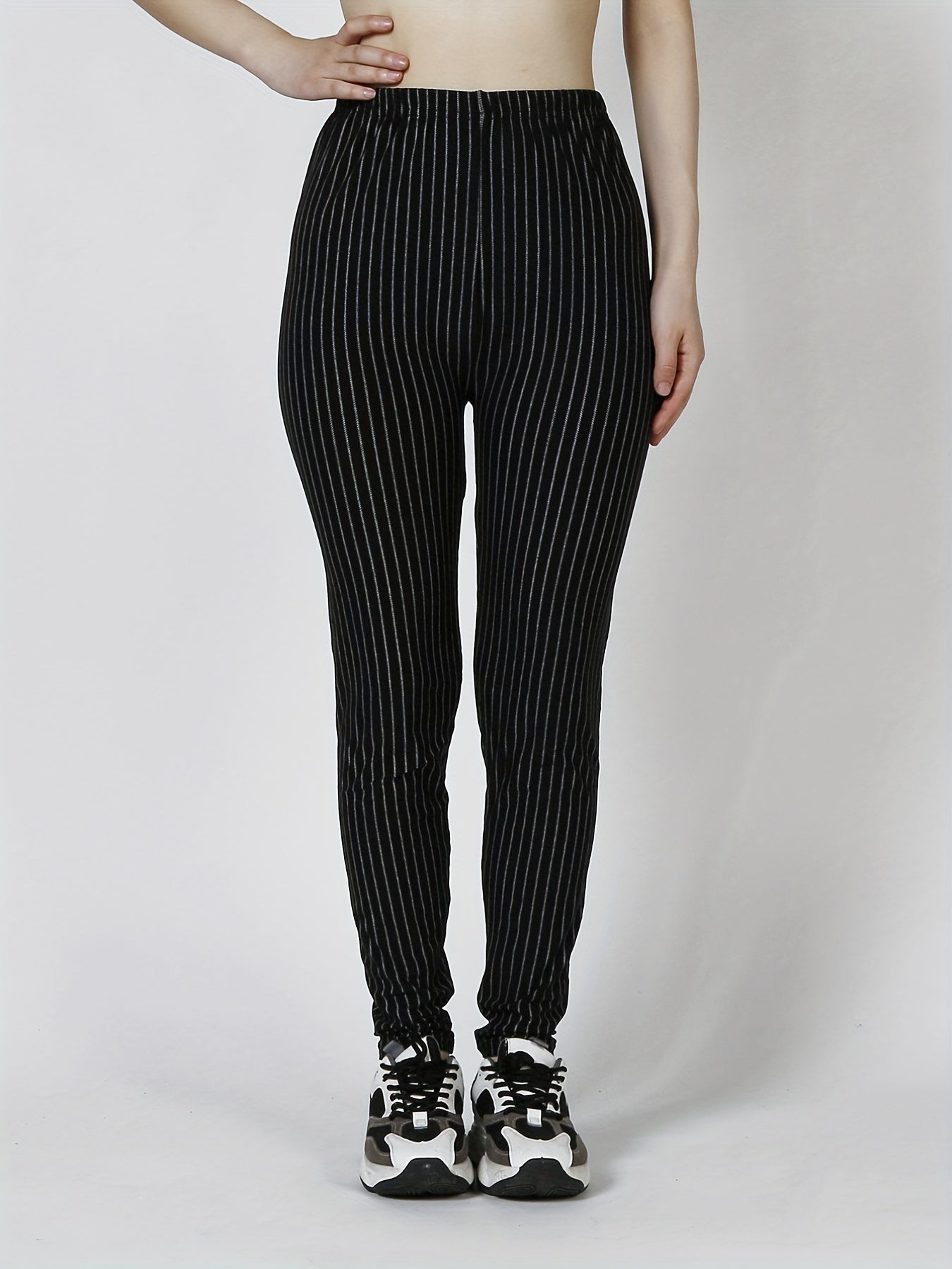 Striped Skinny Leggings Casual Stretchy Leggings Women's Clothing
