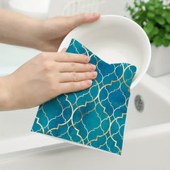 2pcs Teal Moroccan Geometry Ramadan Kitchen Towels Set