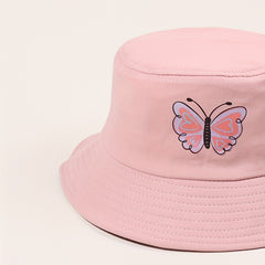 Pink Butterfly Print Bucket Hat Sunscreen Fisherman Cap for Women
